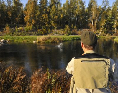 A person fishing in the river
